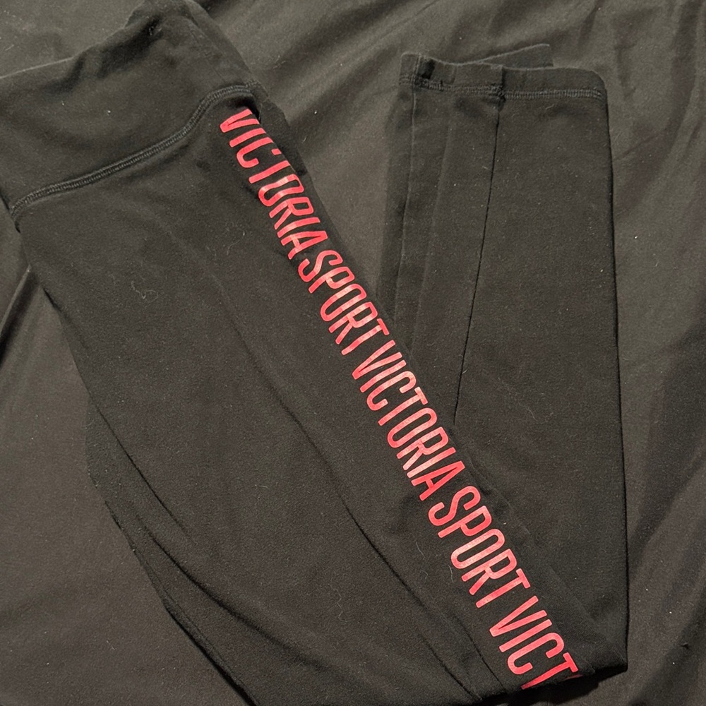 Victoria's Secret Black Leggings with Pink Logo
